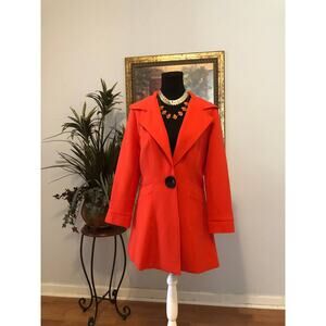 Luii Coat Women Small Red One Button Long Blazer Style Jacket Bold Statement
